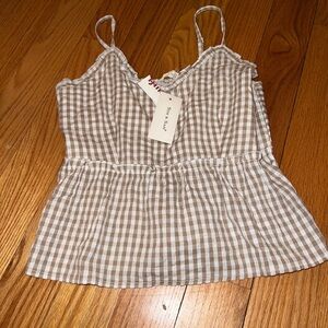 Brown Checkered Women's Top